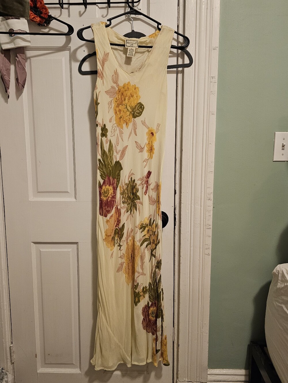 Floral Maxi Dress with Yellow & Green Print And Gold Accent